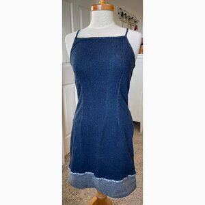 Monster Girl Stretch Denim Floral Bodycon Dress Spegetti Strap 90s Junior Size L